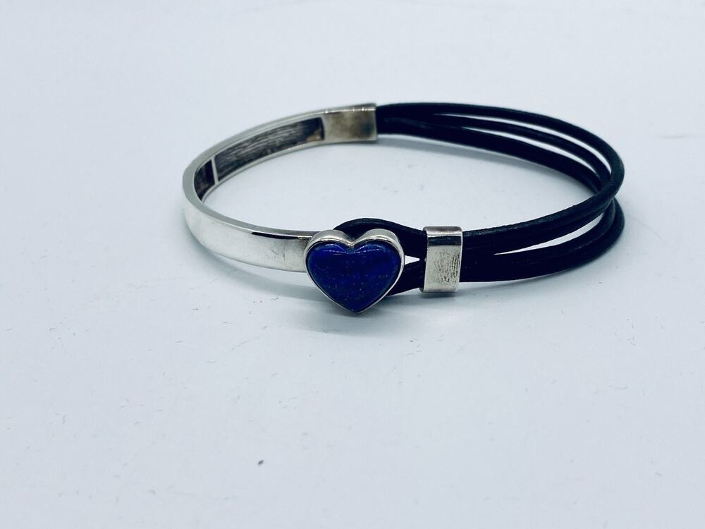 Jay King Bracelet Lapis Lazuli Leather Heart Sterling Silver Mine Finds W/Box
